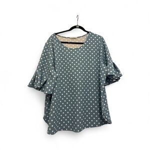 Polka Dot Ruffle Sleeve Top - Blue and White size 1X